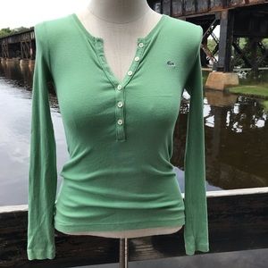 Lacoste Long Sleeve Green Button Front Top Shirt